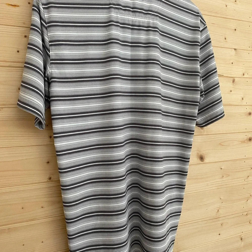 ACADEMY LTD Men's Small Classic Collar Black, Gray and White Striped Polo Shirt